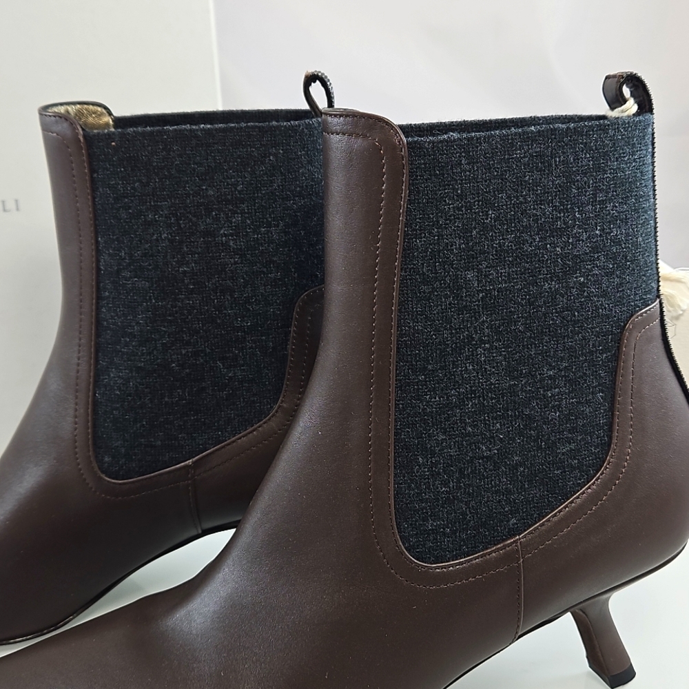 NEW Brunello Cucinelli Leather Monili Comma-Heel Ankle Boots Size 39.5 - Picture 8 of 16